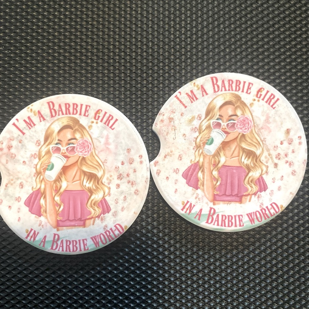 Barbie ceramic cat coasters set of 2